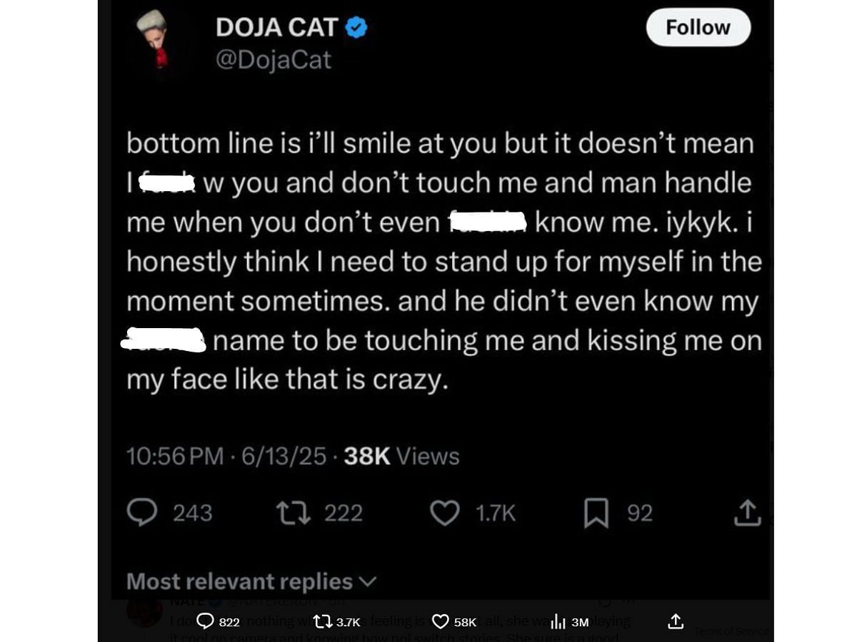 Doja's now-deleted post commenting on fan interaction (Image via X/@NATERERUN)